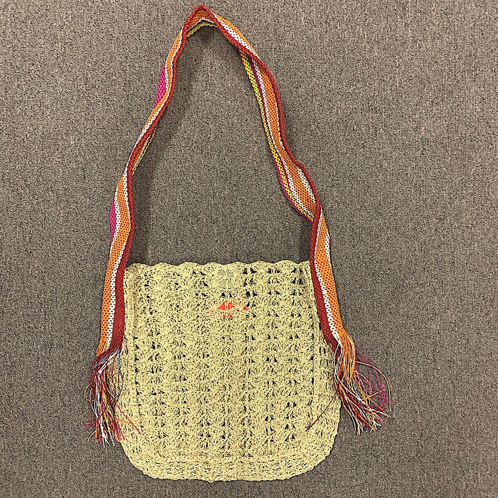 Muche Et Muchette Large Boho 100% Paper Bag with Fringe (NWOT)